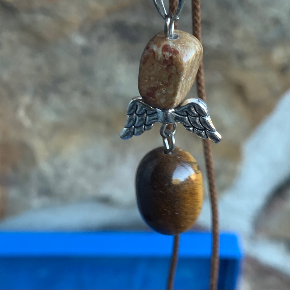 Tigers Eye picture jasper Tibetan Silver Pendant